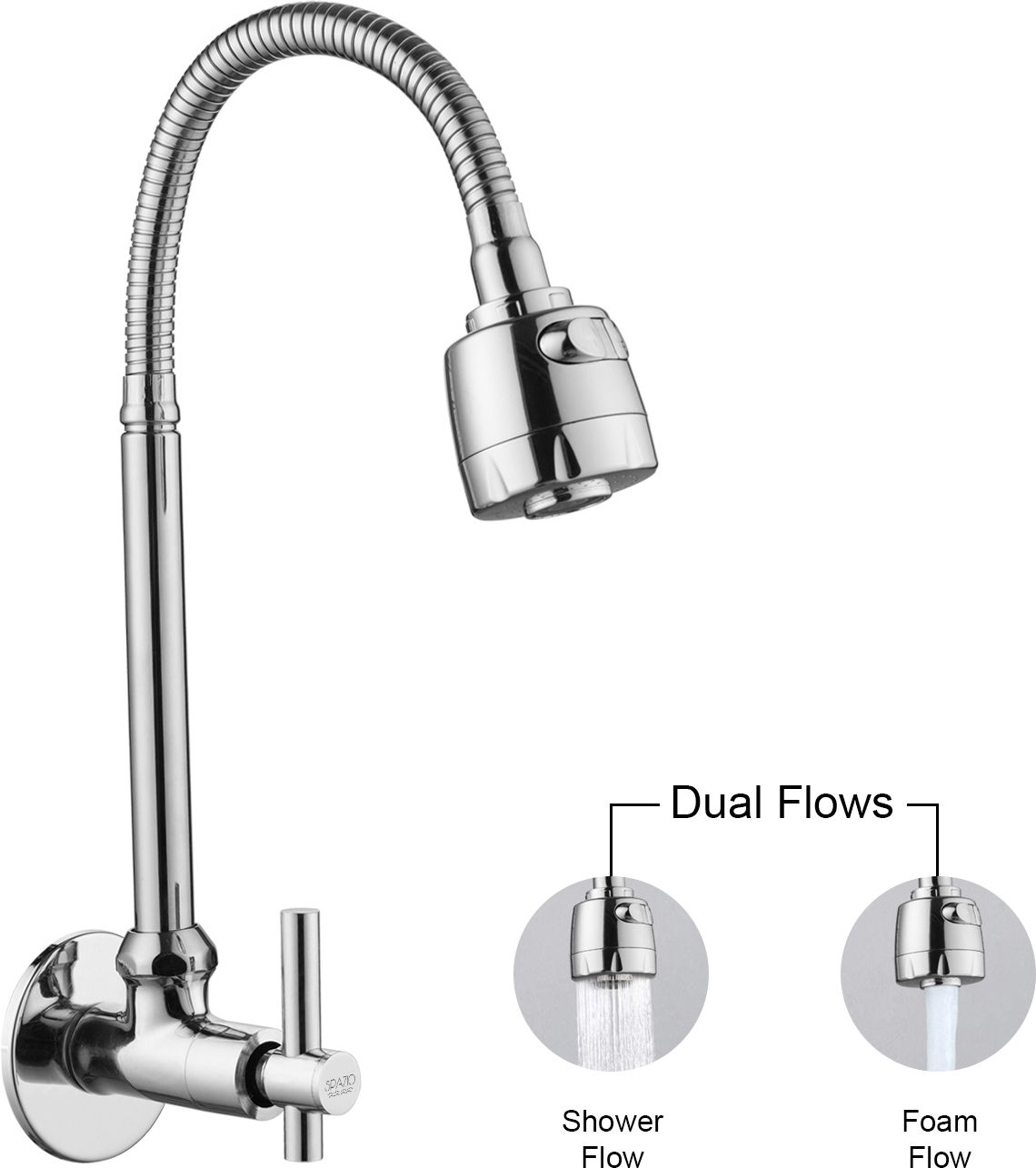 spazio Tarim Brass Kitchen Sink Cock/Sink Tap Faucet With 360 Degree Flexible Stainless Steel Swivel Spout & Dual Flow Pattern For Hot OR Cold Water With Wall Flange Pillar Tap Faucet-picture-20