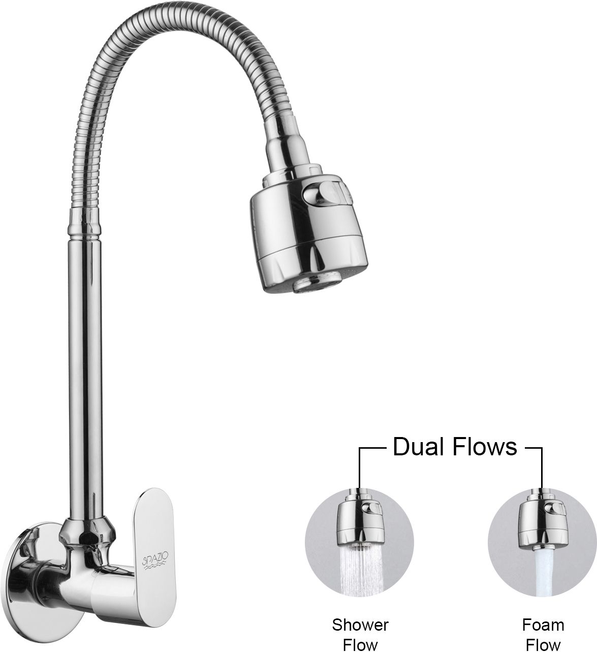spazio Opal Brass Kitchen Sink Cock/Sink Tap Faucet With 360 Degree Flexible Stainless Steel Swivel Spout & Dual Flow Pattern For Hot OR Cold Water With Wall Flange Pillar Tap Faucet-picture-22