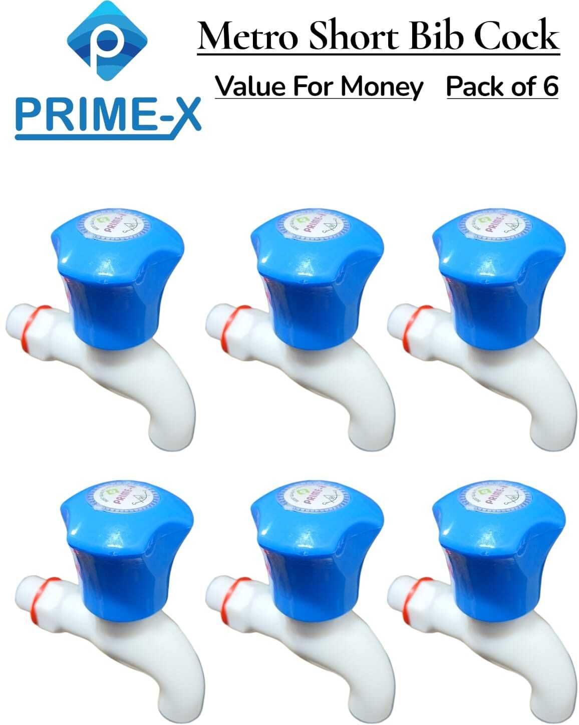 Metro Short Bib Plastic Water Tap | Bathroom & Kitchen Use | Pack of 6 | Faucet Bib Tap Faucet