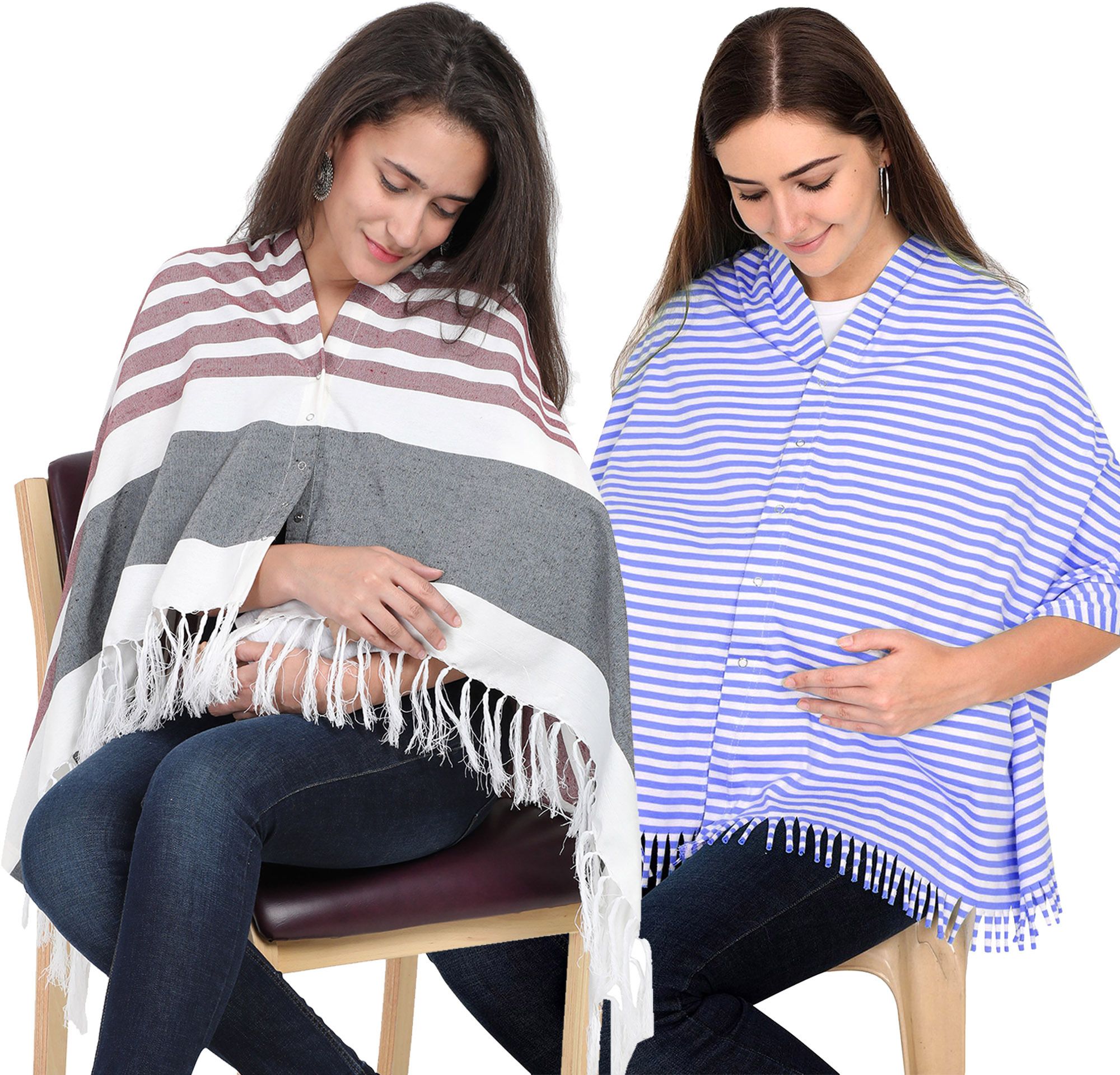 Lulamom Multi-Purpose Breast Feeding Nursing Striped Shawl - Pack of 2 Feeding Cloak-image-11
