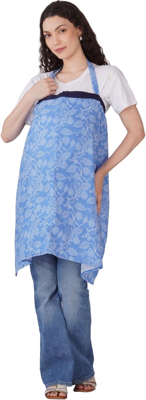 Blue Cotton Printed Feeding Apron Feeding Cloak-image-2