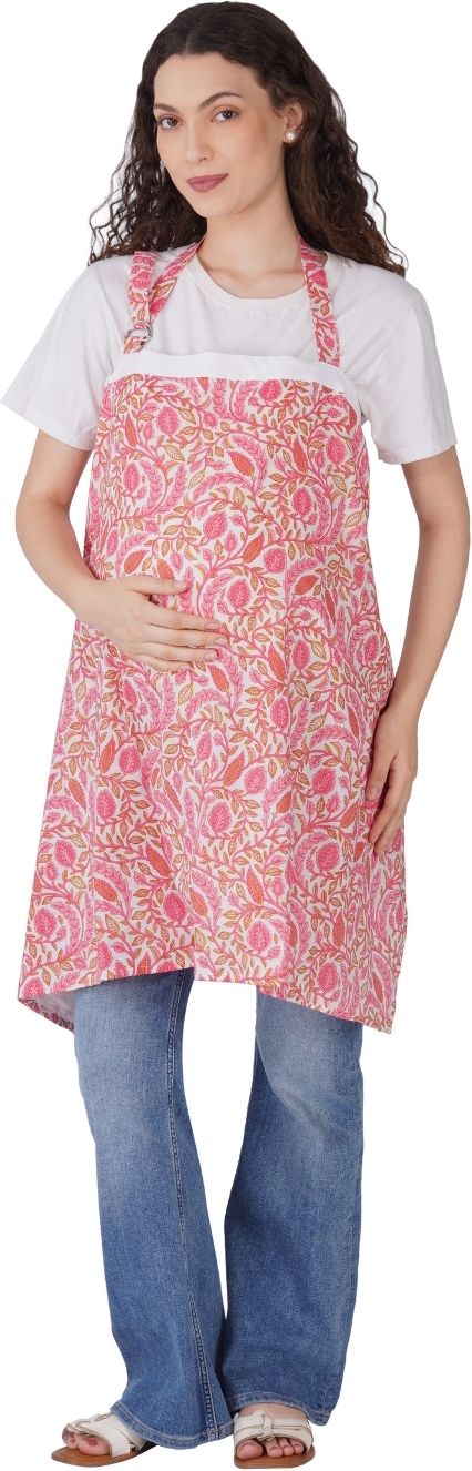 30 looks Flamingo Pink Cotton Printed Feeding Apron Feeding Cloak-picture-13