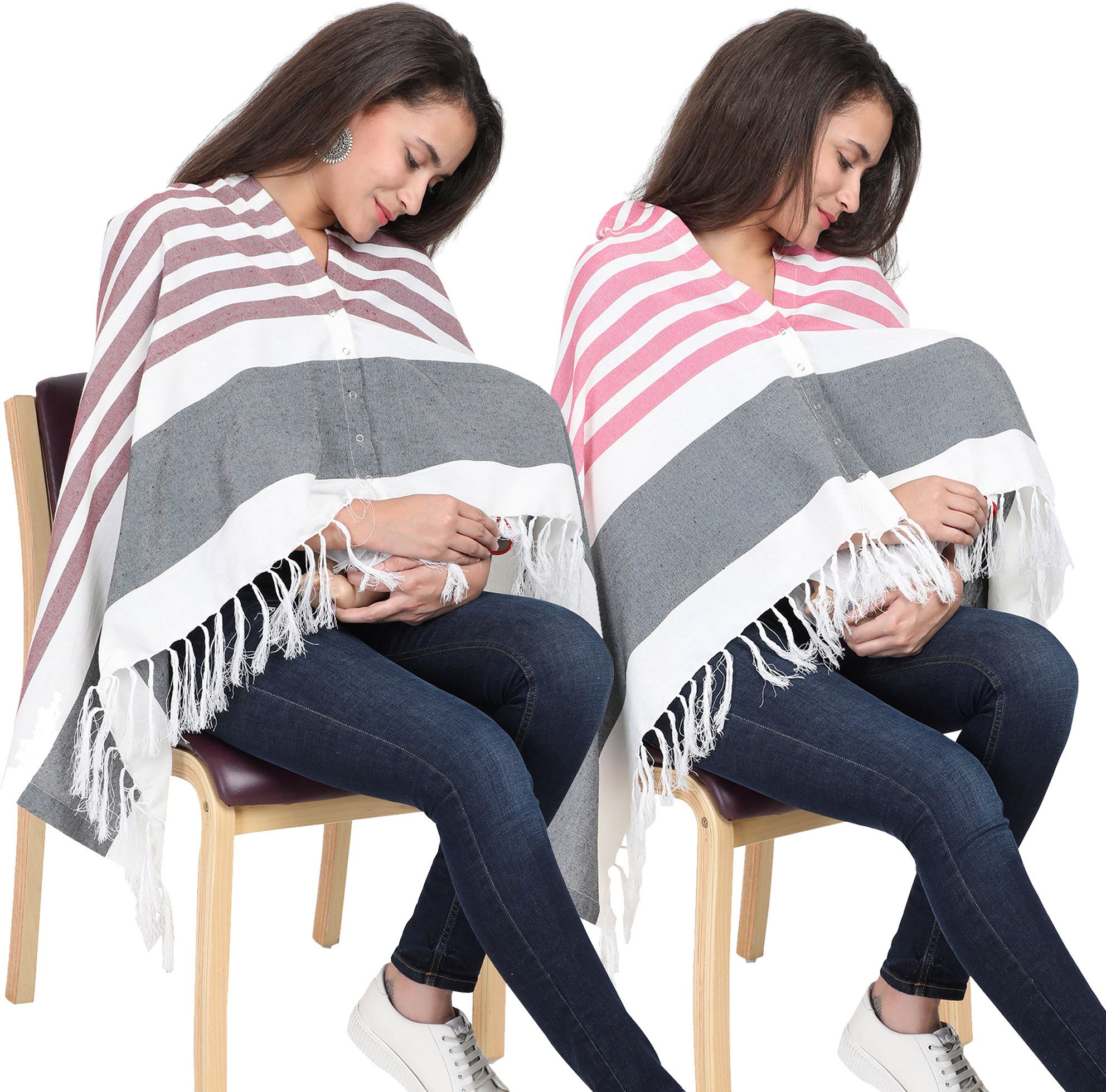 lula mom Breast Feeding Shawl, Stripes Maroon & Pink Pack Of 2 Feeding Cloak-picture-27
