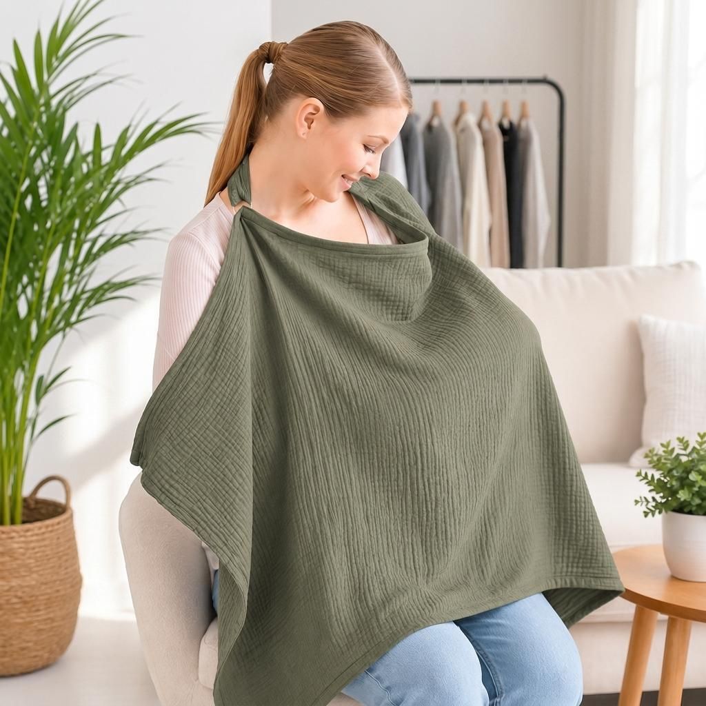 Soft Cotton Baby Nursing Cloak Feeding Apron with Open Neck Design Feeding Cloak-image-0