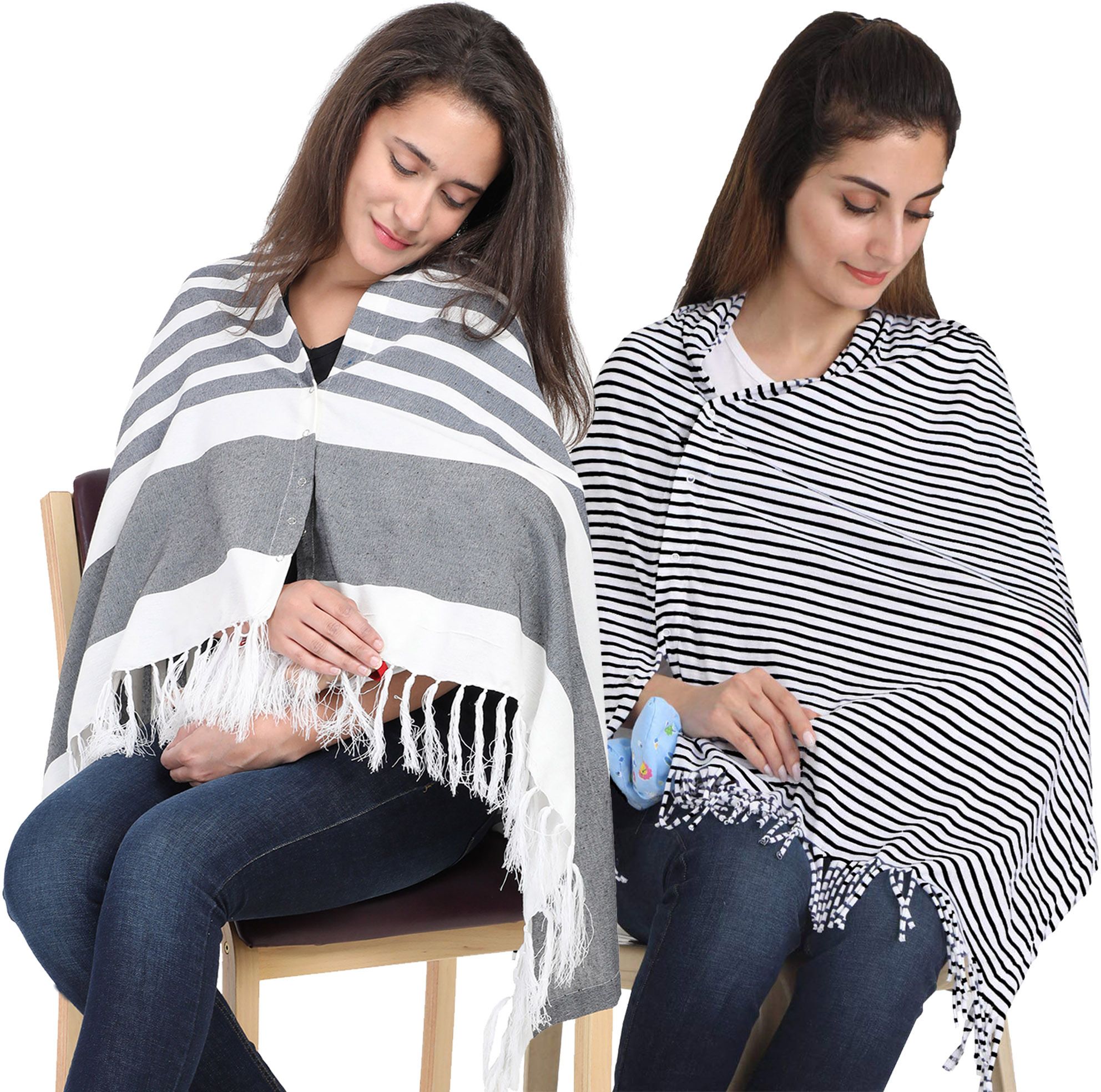 Breast Feeding Nursing Striped Shawl -Pack of 2 Feeding Cloak-image-38