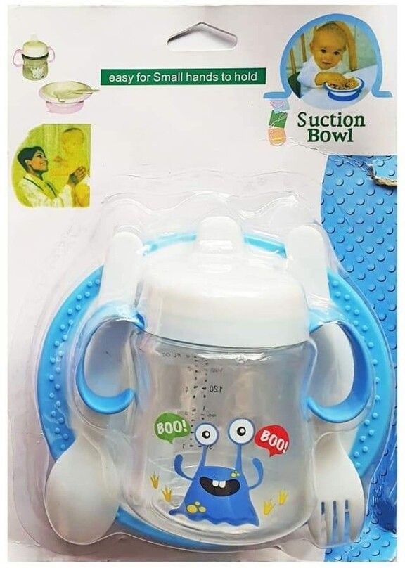 Baby Feeding Bowl Set | Suction Base Bowl with Sippy Cup, Spoon & Fork Feeding Cloak-image-20