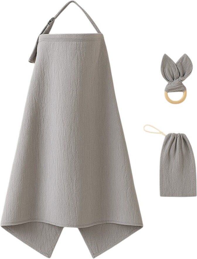 aura breastfeeding cover set with rabbit eat cloth teether -grey Feeding Cloak-image-1