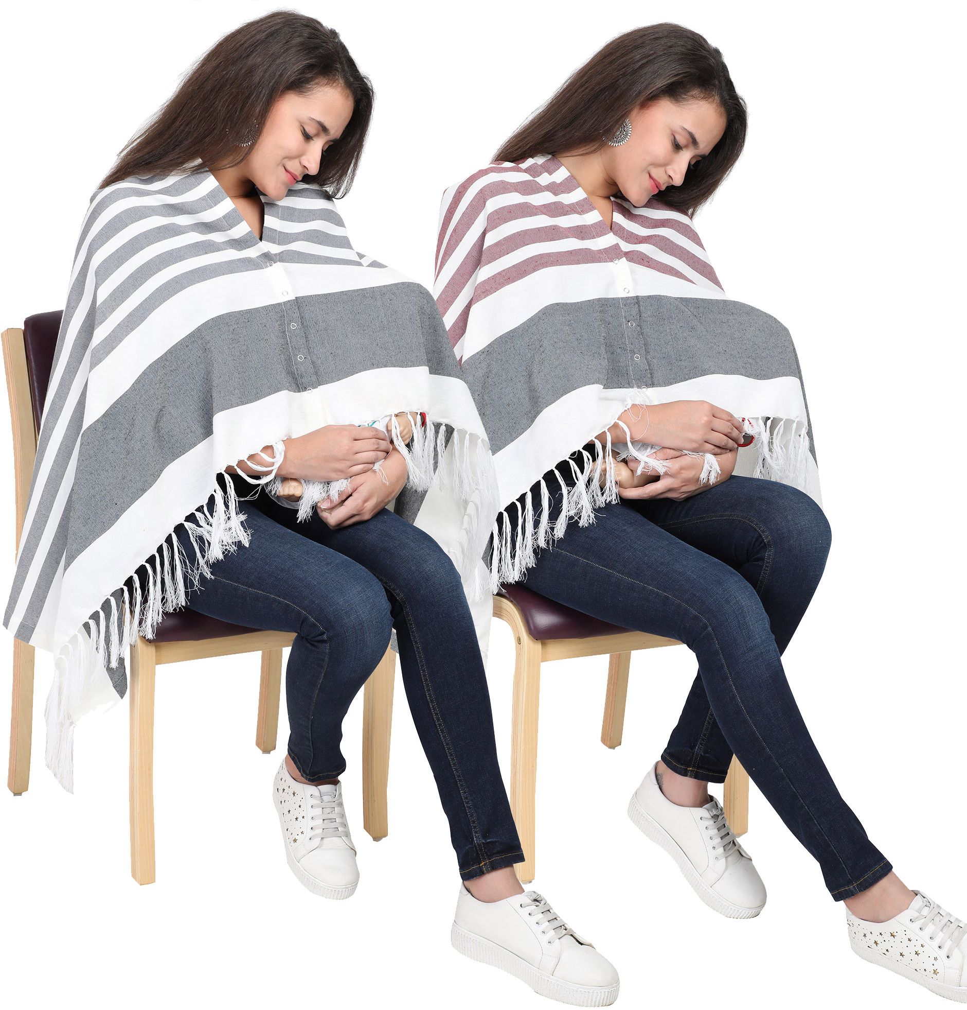 lula mom Breast Feeding Shawl, Stripes Grey & Maroon Pack Of 2 Feeding Cloak-picture-20