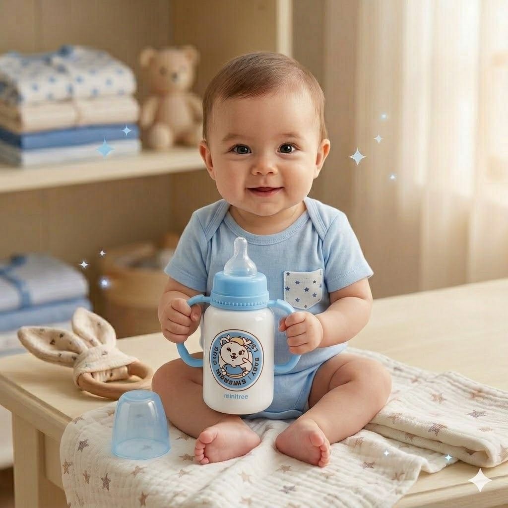 Minitree Glass Feeding Bottle Baby Feeder Minitree Baby120ml blue - silicon& plastic-image-46