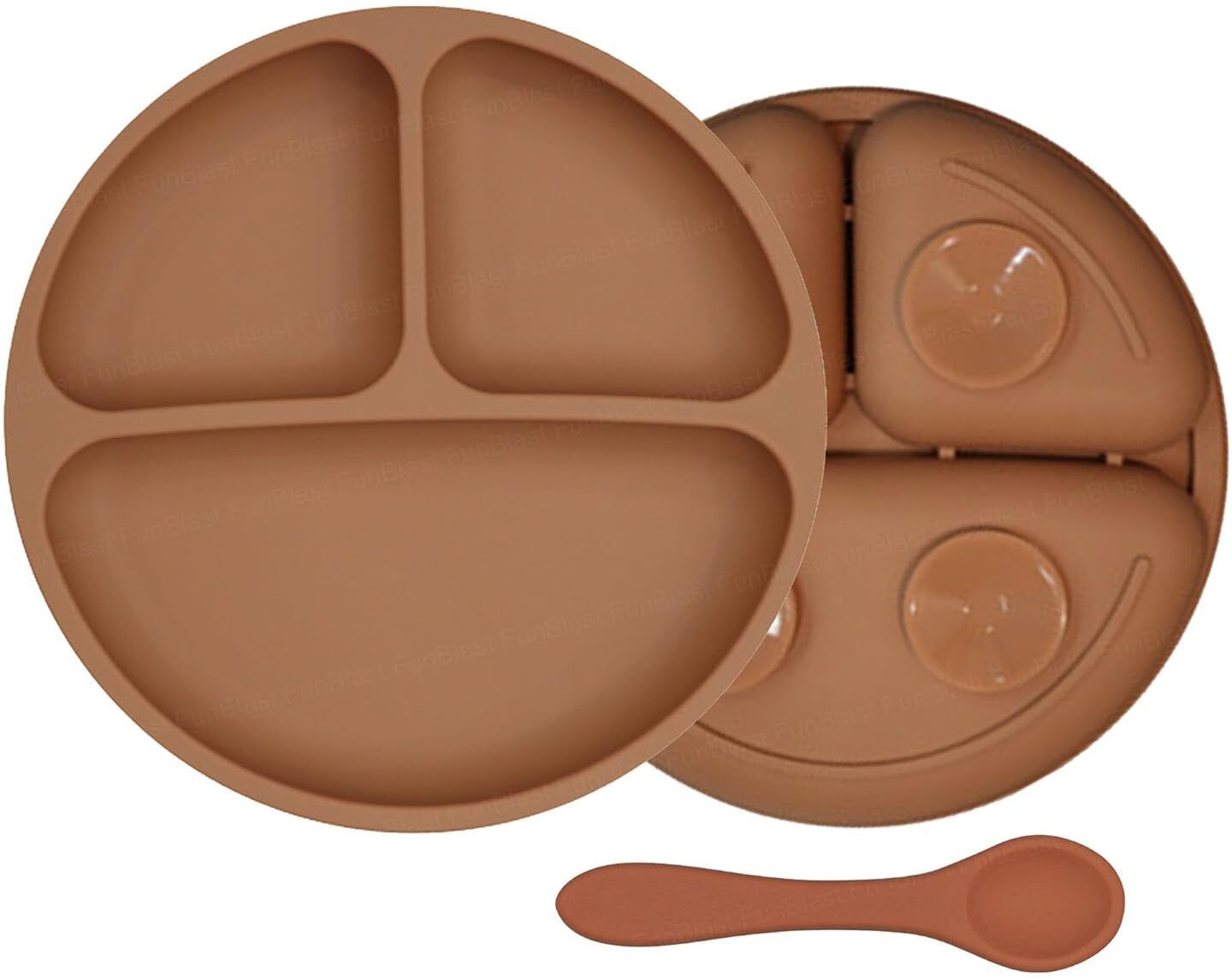 Silicone Baby Feeding Plate with Compartments & Spoon, BPA-Free Baby Feeding Set - Silicone