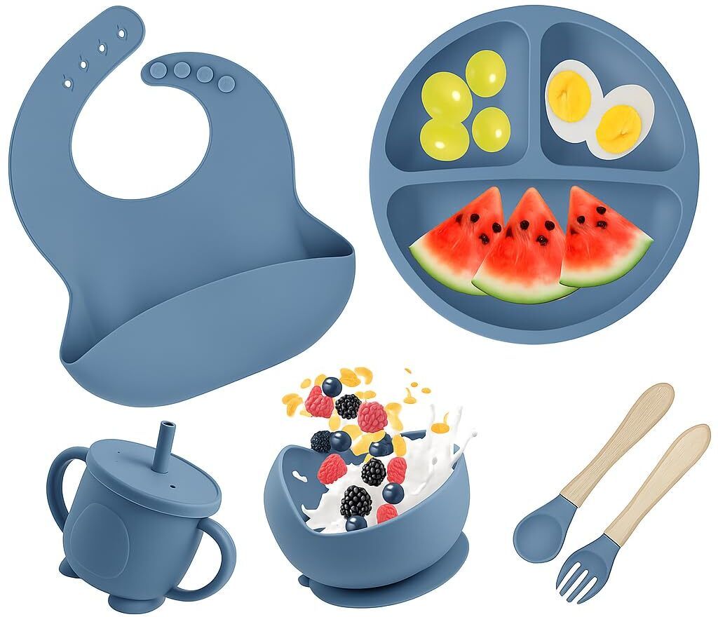 Baby Silicone Feeding Set 6 Pcs | Bib, Divided Plate, Bowl, Sippy Cup, Spoon - BPA-Free Food Grade Silicone-image-20