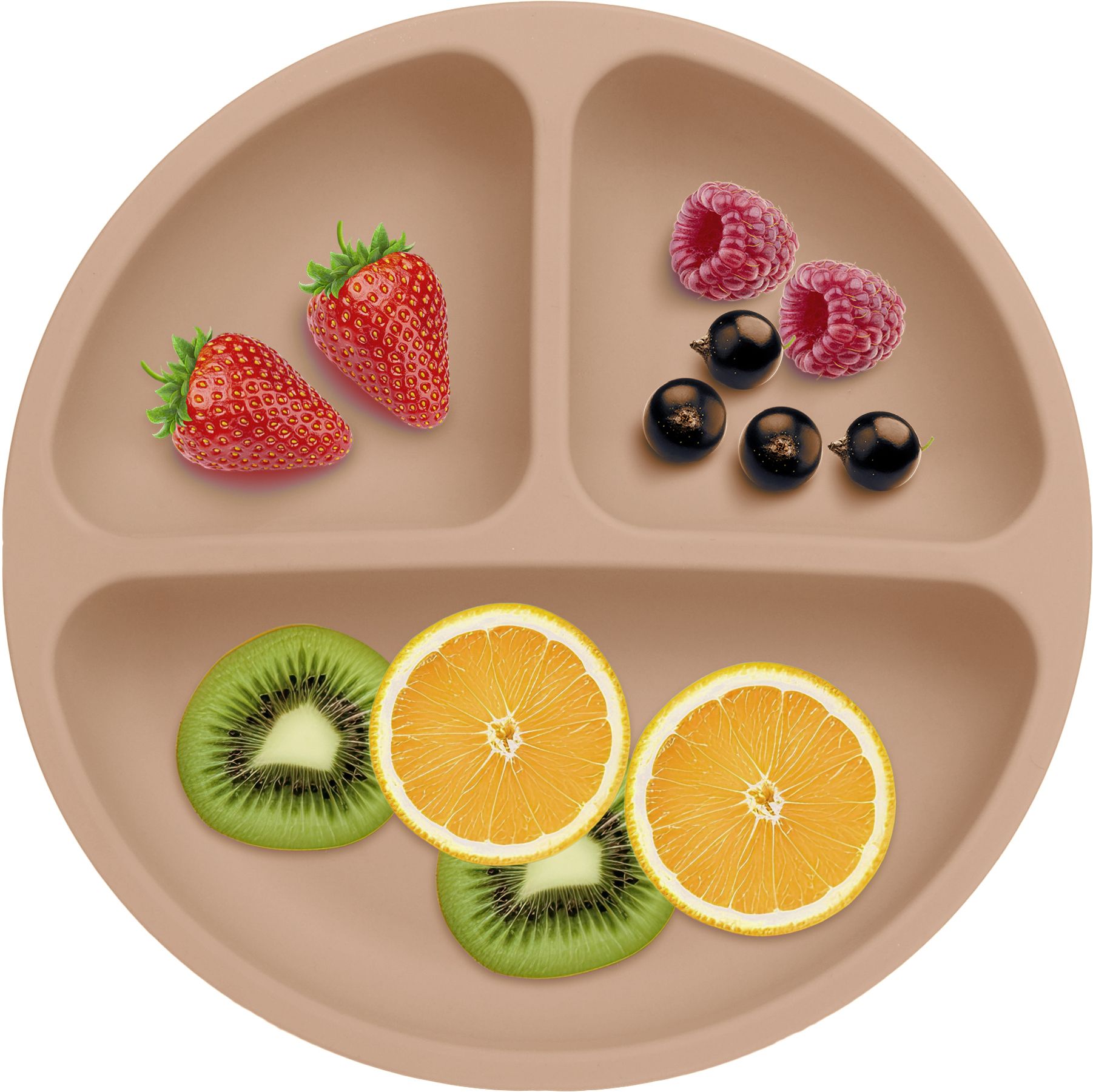 PEE_4P_BWN- Silicone Baby Feeding 4-Suction Plate