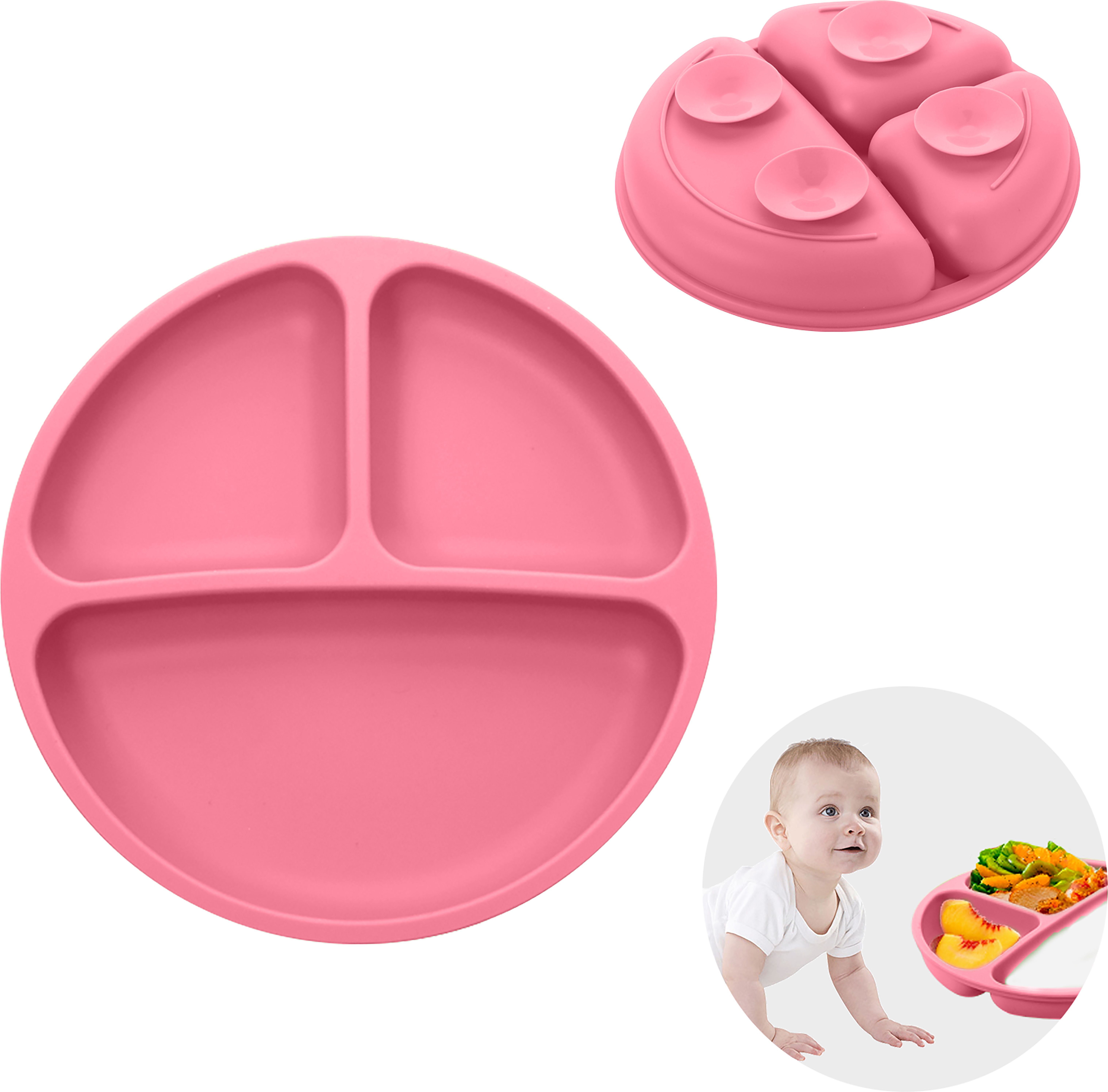 Silicone Suction Plate, 4 Strong Suction Cups for Baby,Kids,Toddler for Feeding- Silicone