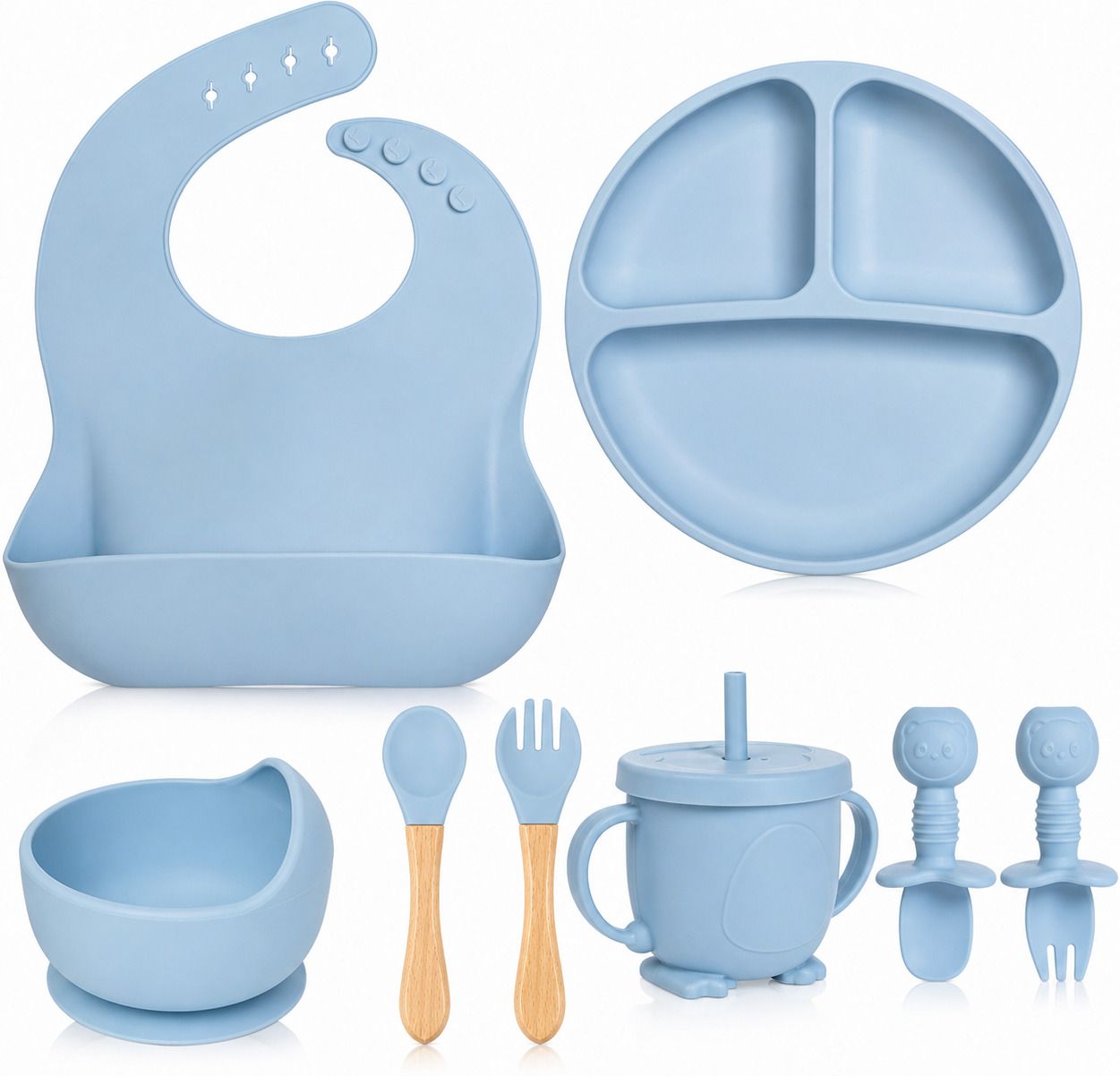 silicone baby feeding set, complete 8-piece baby led weaning set - silicone