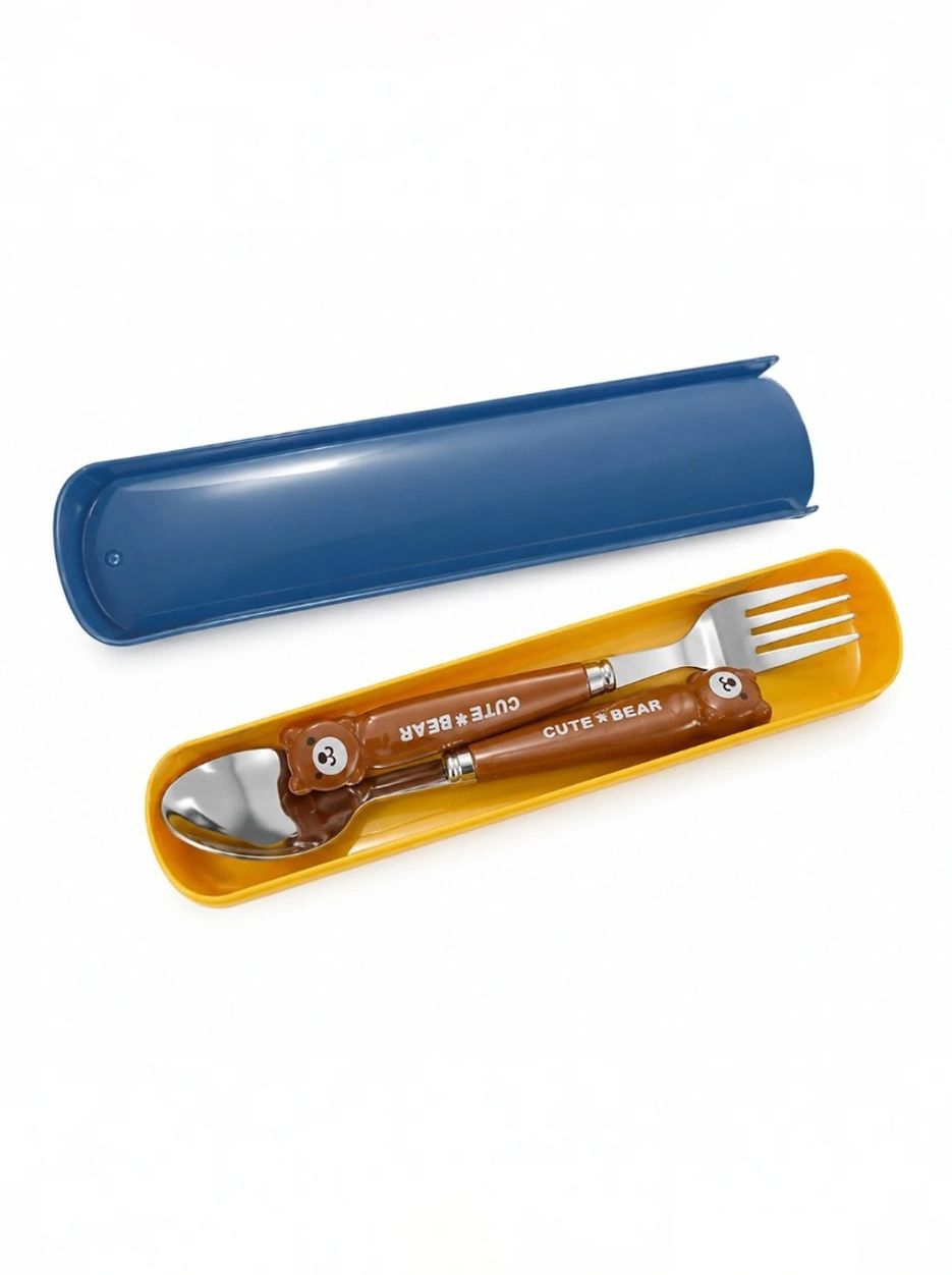 Cute Bear Face Stainless Steel Cutlery Carrying Case Set - for Kids & Students - Non Toxic Plastic-image-27