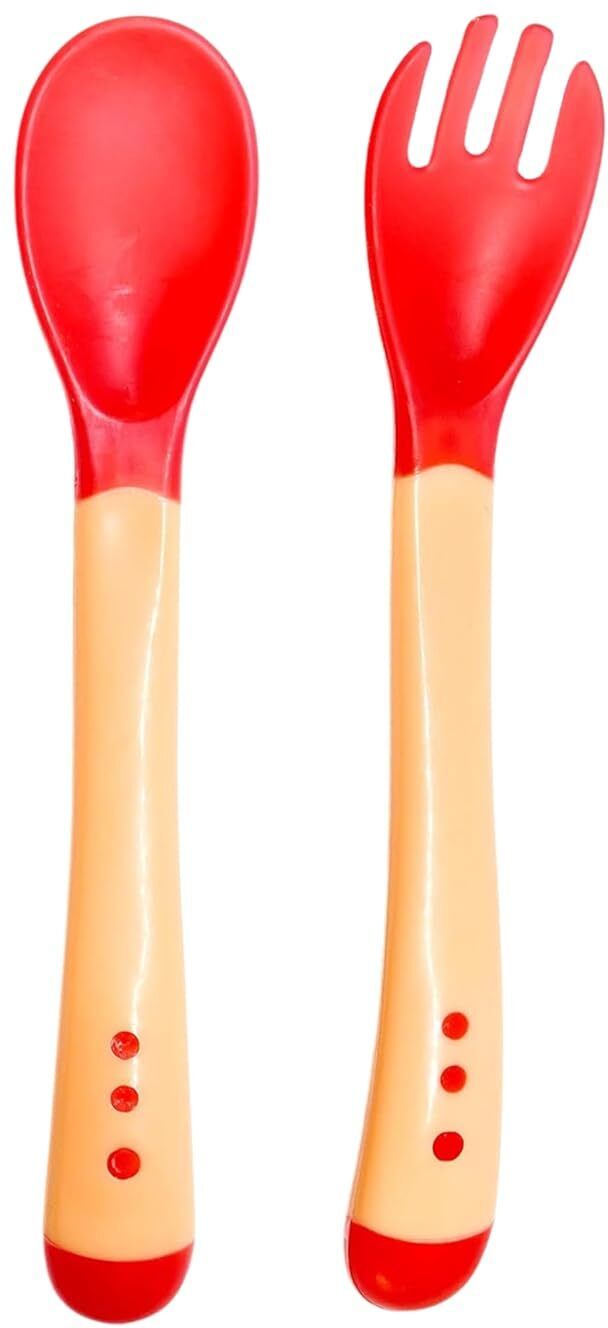Heat Sensitive Baby Feeding Spoon & Fork|Food Grade|Color changing Tip|Pack of 2- Silicone-image-47