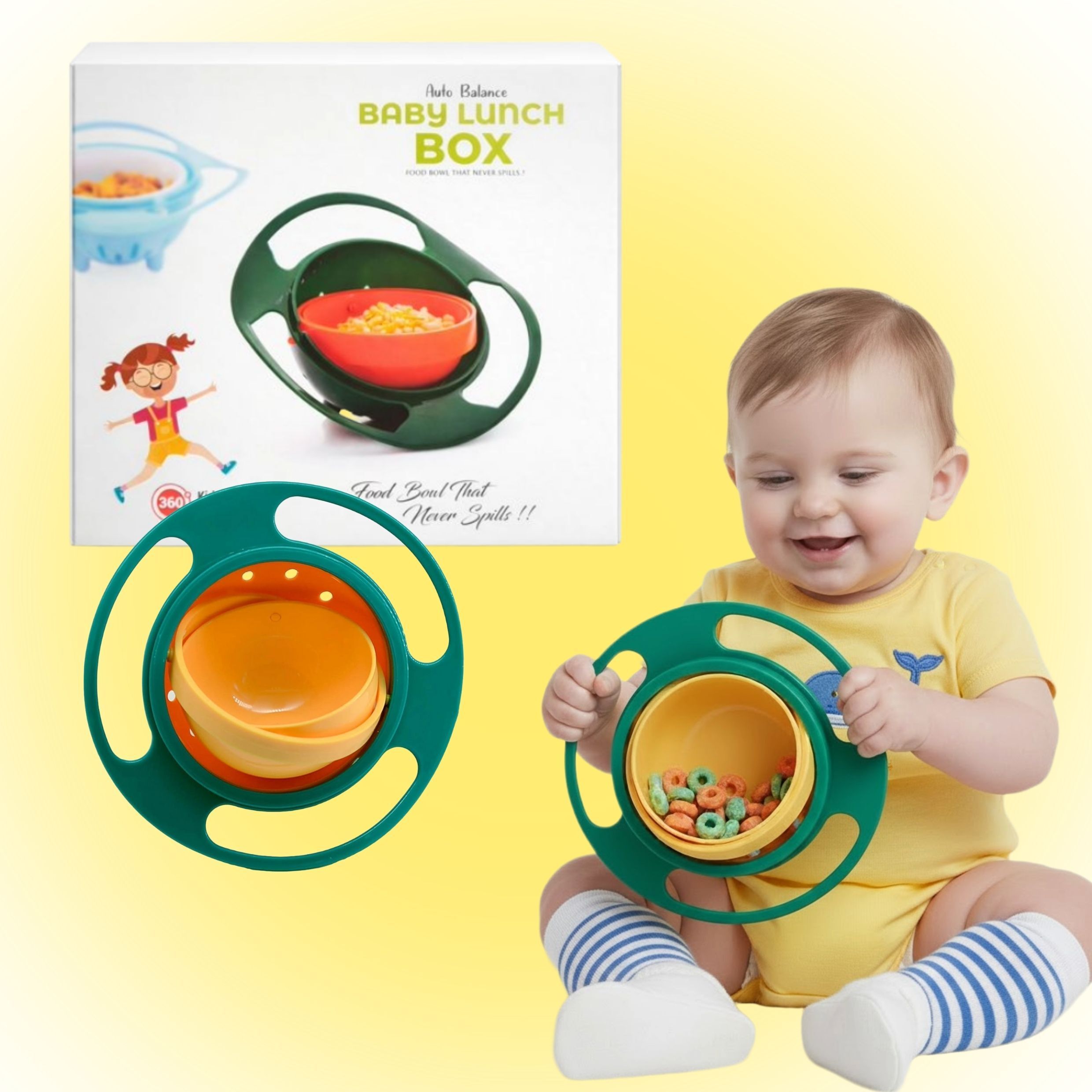 Baby Feeding Gyro Bowl – Anti-Spill Rotating Bowl for Toddlers - Food Grade Plastic