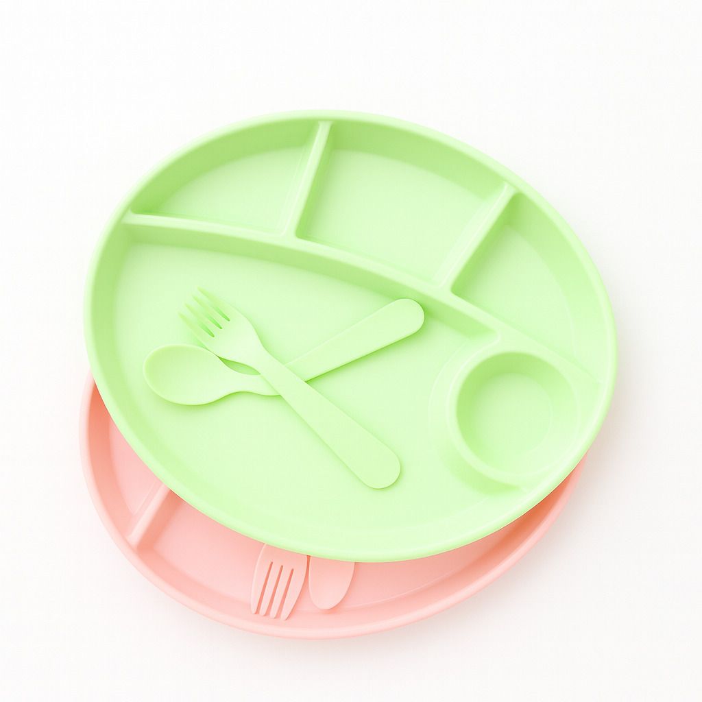 Kids Divided Plate with Spoon & Fork | 4 Compartments - Plastic-image-9