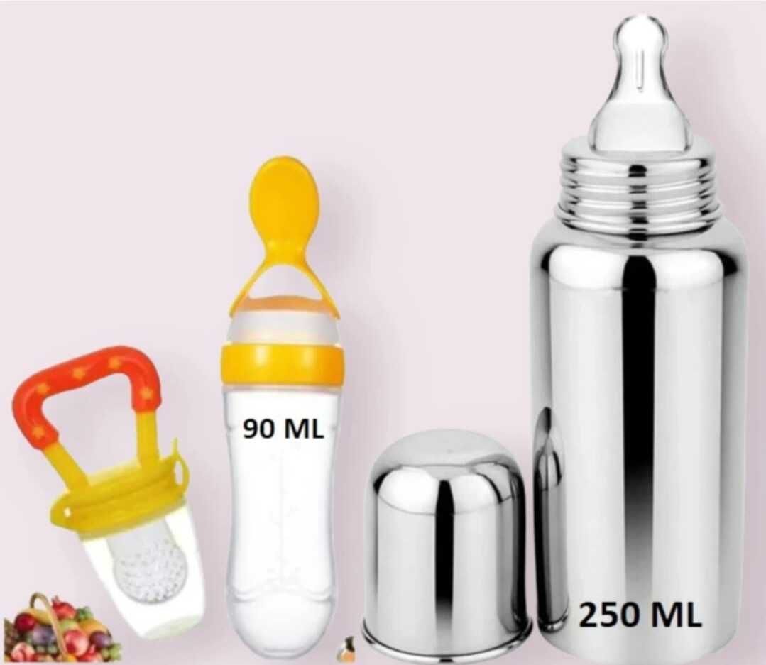 goodies outlet Stainless Steel Baby Milk Feeding Bottle250ML 304 GRADE With Silicon Food Feeder - Stainless Steel and Silicone-picture-11