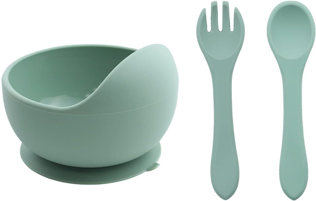 guchigu Baby Feeding Bowl , Spoon & Fork Set with Suction Base Made of 100% BPA Free- Silicone-picture-37