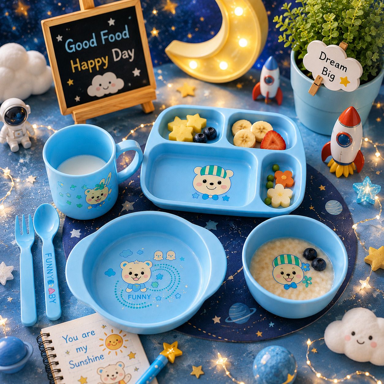 Cute Cartoon Bear & Bunny Kids Dinnerware Set - PLASTIC-image-8