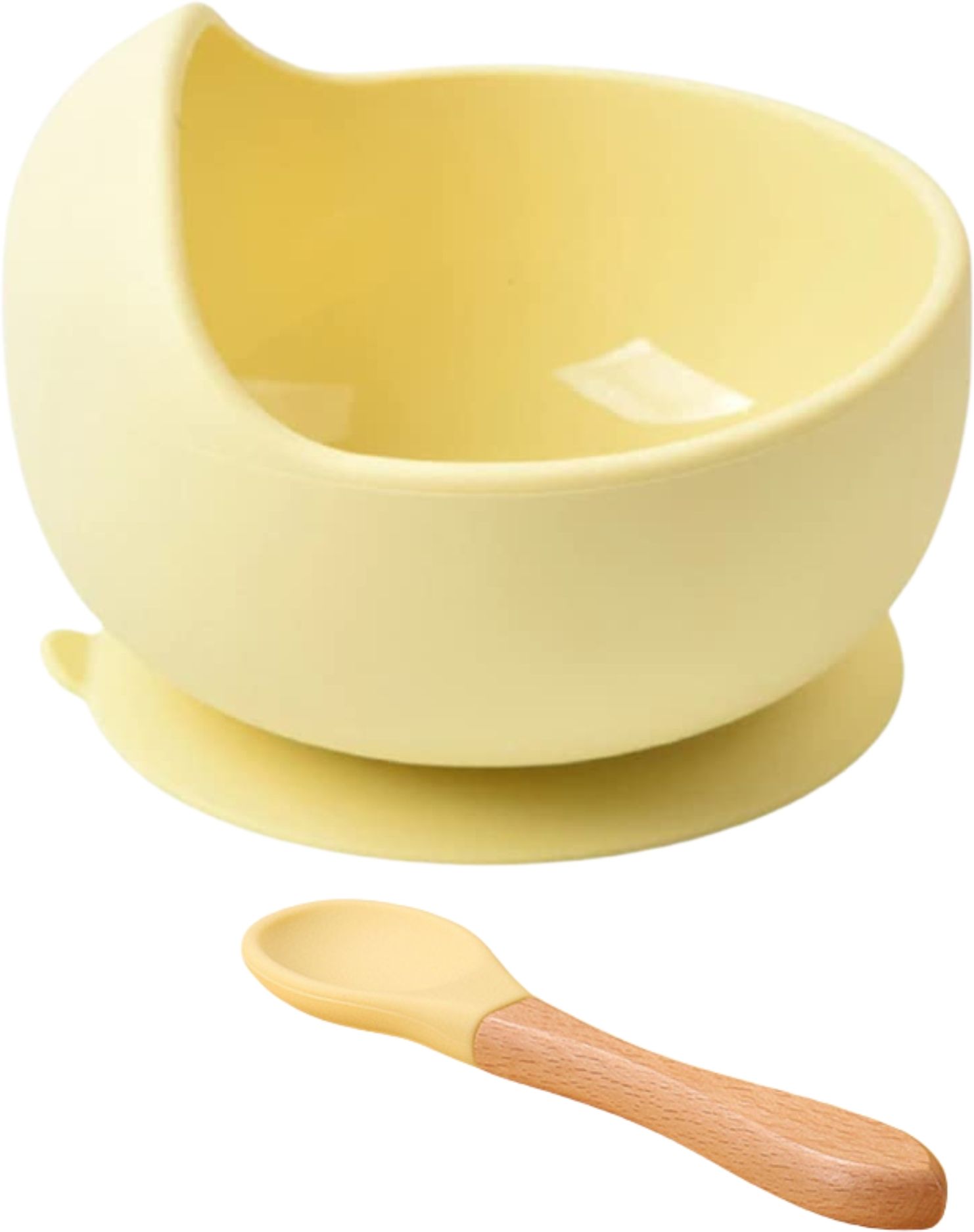 Self-Feeding Silicone Baby Bowl & Spoon, Curved Walls | Upgrade Strong Suction- Hygienic Food Grade Silicone & Wooden