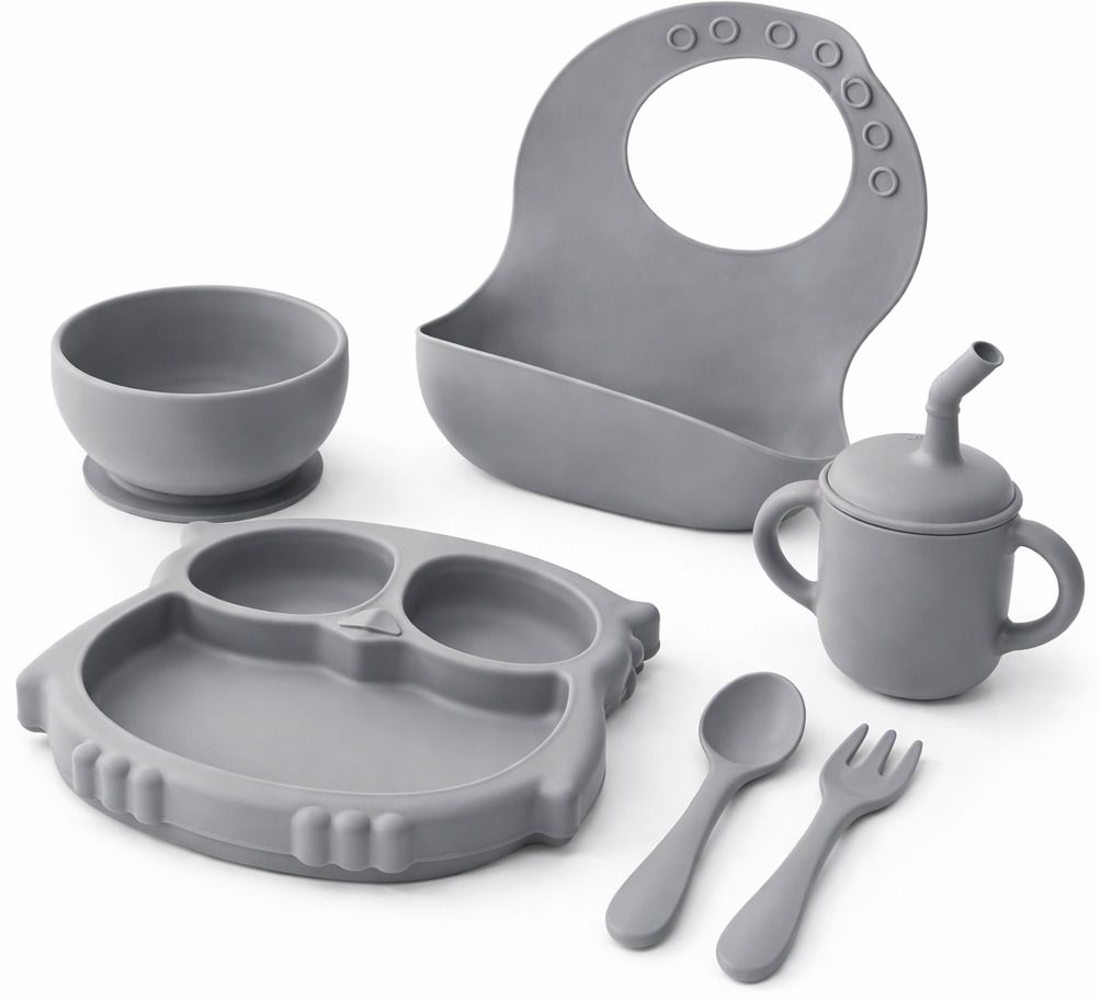 tiny shiny 6 Pcs Baby Seeding Set With Suction Plate Bib Spoon Fork & Cup - Silicon-picture-13