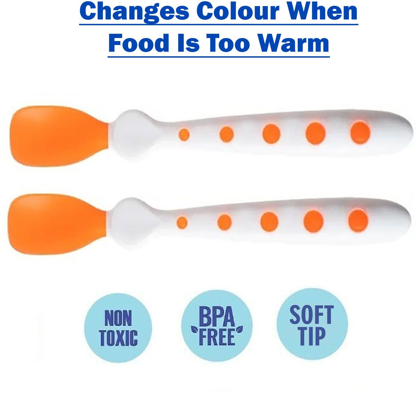 mopslik Silicone Tip Heat Sensitive Baby Feeding Temperature Sensing Spoons (Orange)- Silicone, Plastic-picture-16