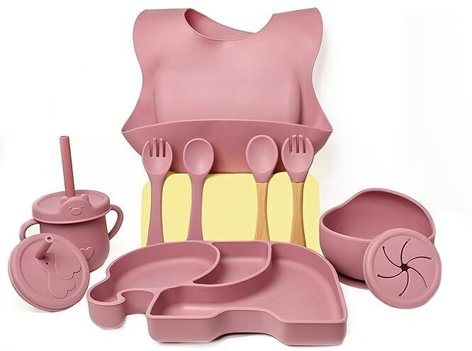 Kids Dinner Set | Baby Feeding Set | (Set of 9) Maroon - Silicon-image-19