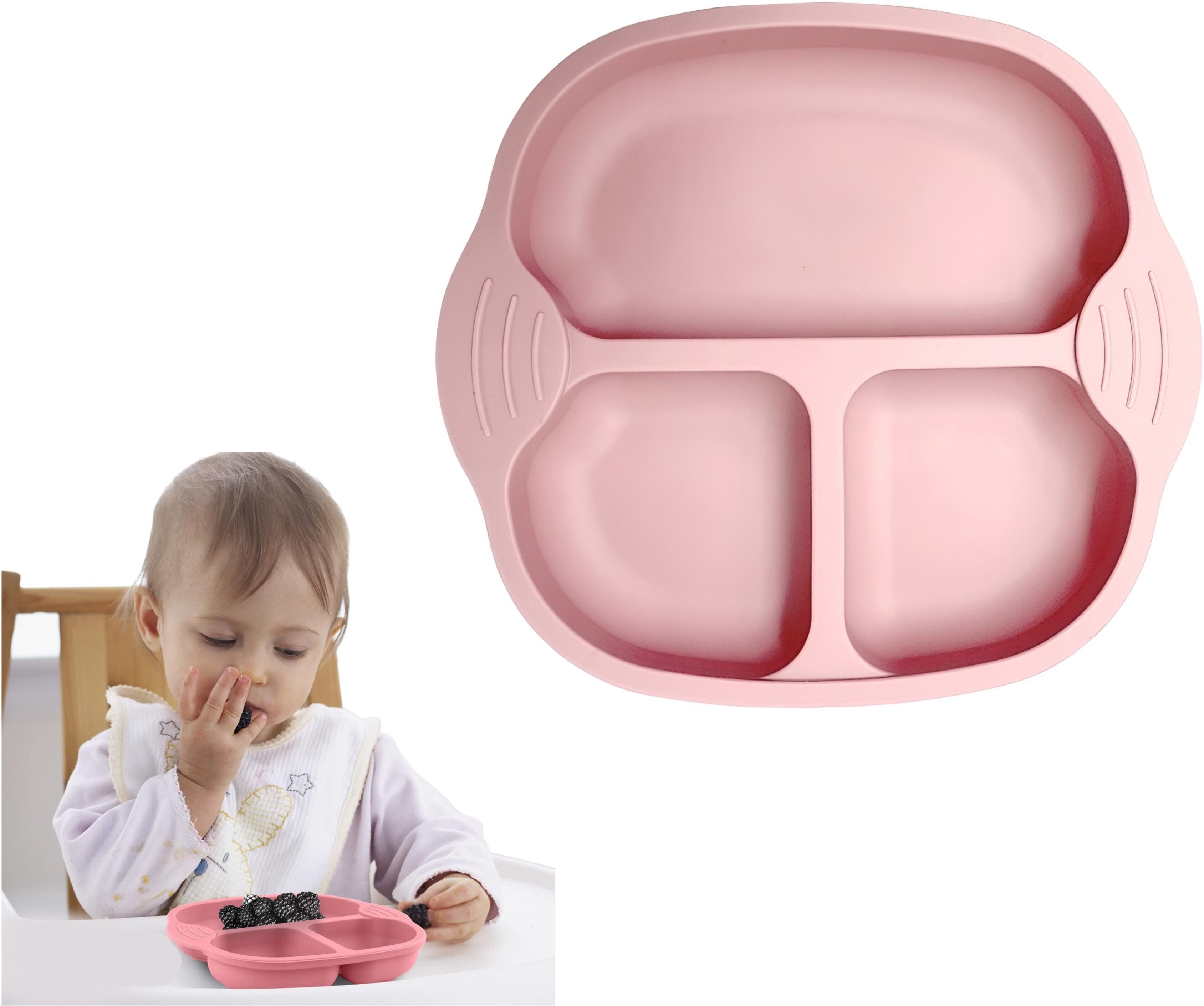 Silicone Baby Food Plate, Divided, Suction Base Dish for Toddler Infant Kids- Food-Grade Silicone
