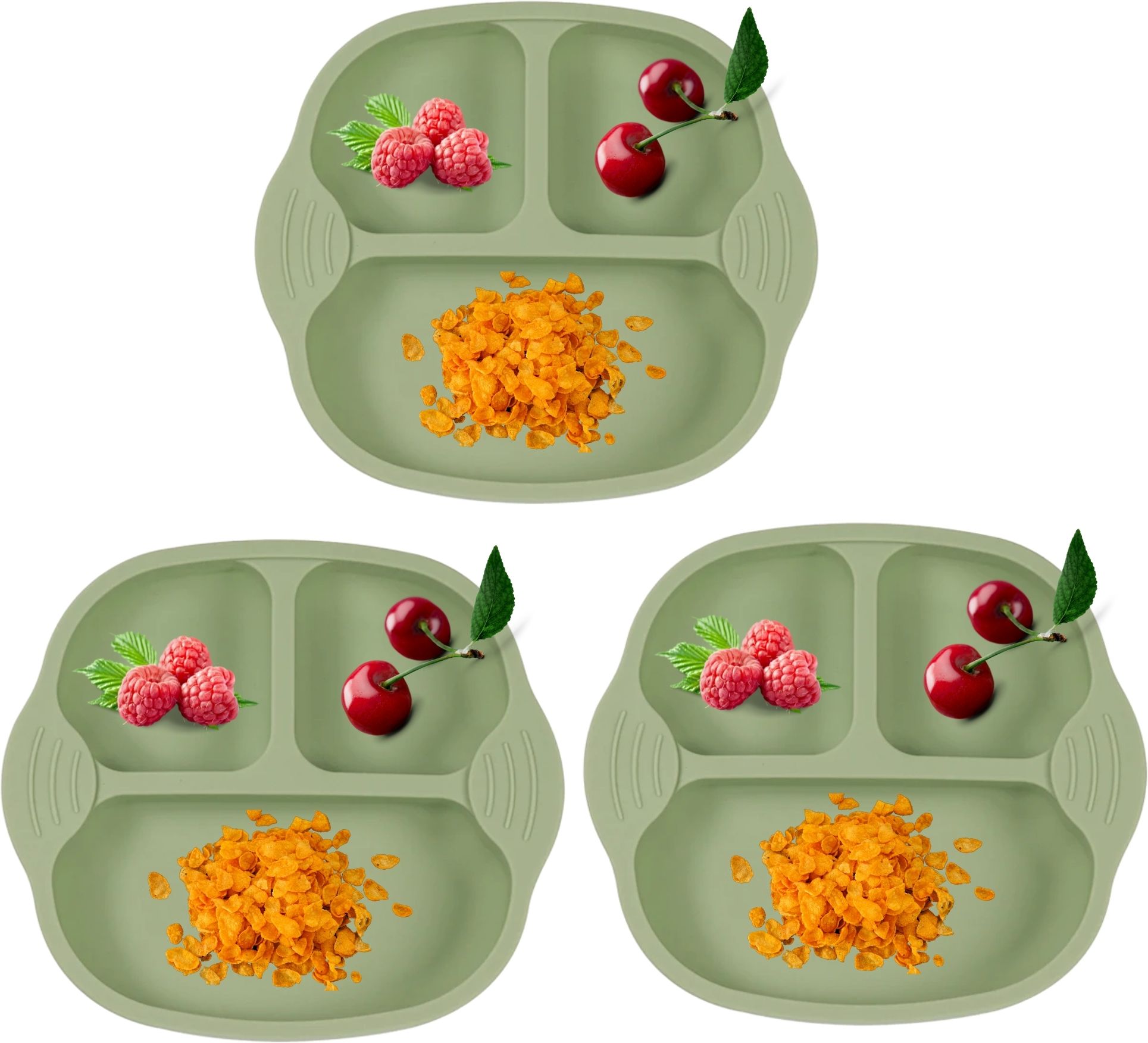 Pack of 3 Self-Feeding Baby Dish With Suction Cups,Toddler Plates,Microwave Safe- Silicone-image-21