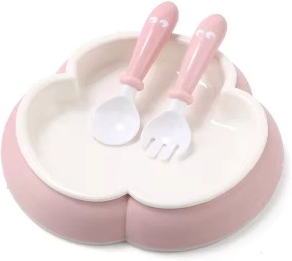 Plastic BPA Free Tableware Baby Feeding Food Bowl Plate with Spoon & Fork Set- Plastic Sillicon BPA Free, Food Feeding Plate With Spoon And Fork-image-26