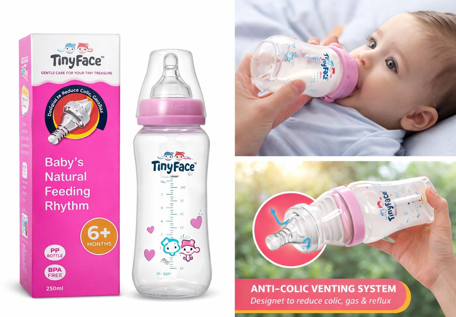 anti colic baby feeding pp bottle wide neck soft silicone nipple (0+ months) - food grade material