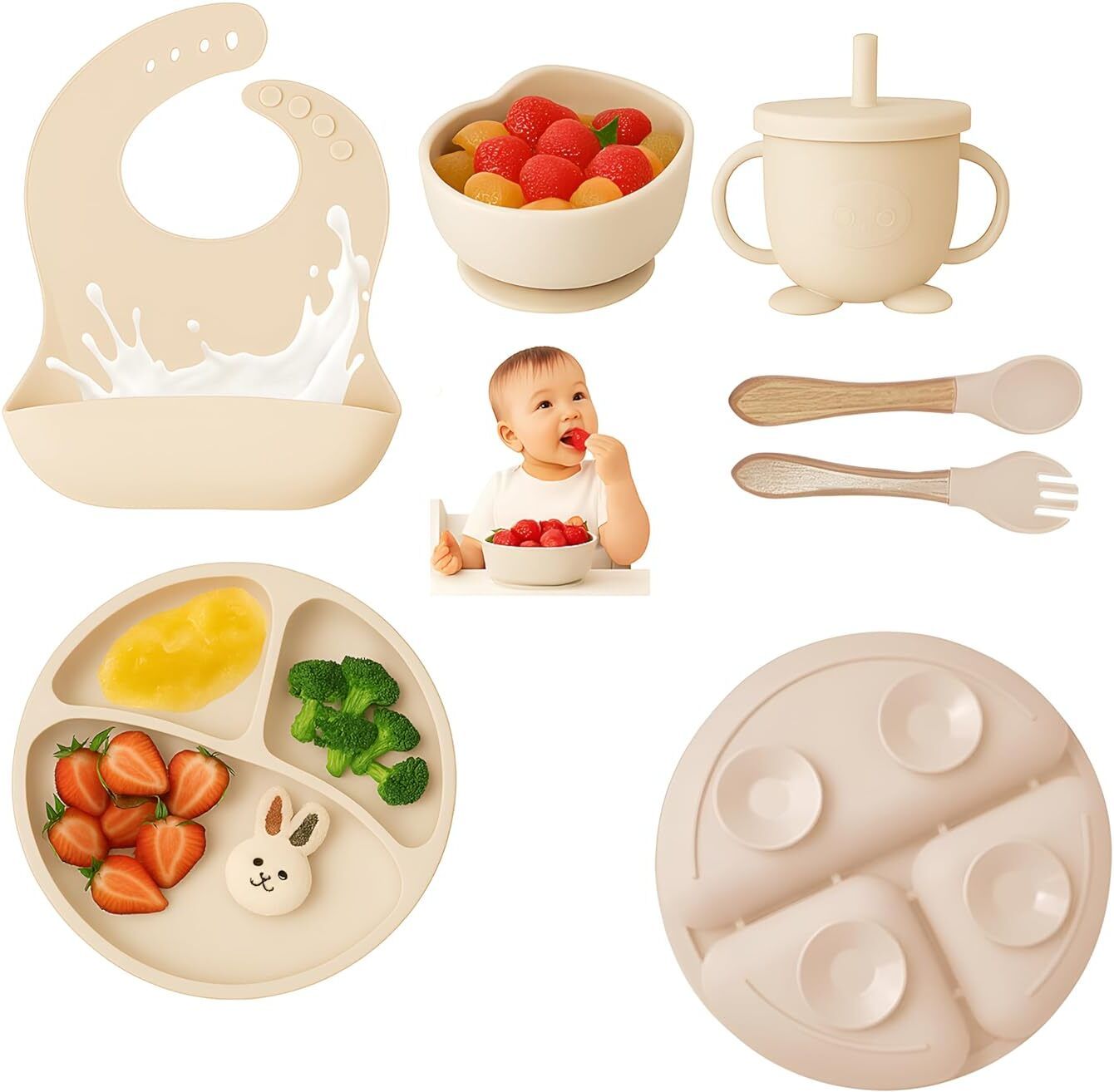 Silicone Baby Feeding Set,6 Pcs Premium Toddler Utensils, Baby Feeding Supplies - Silicone-image-23