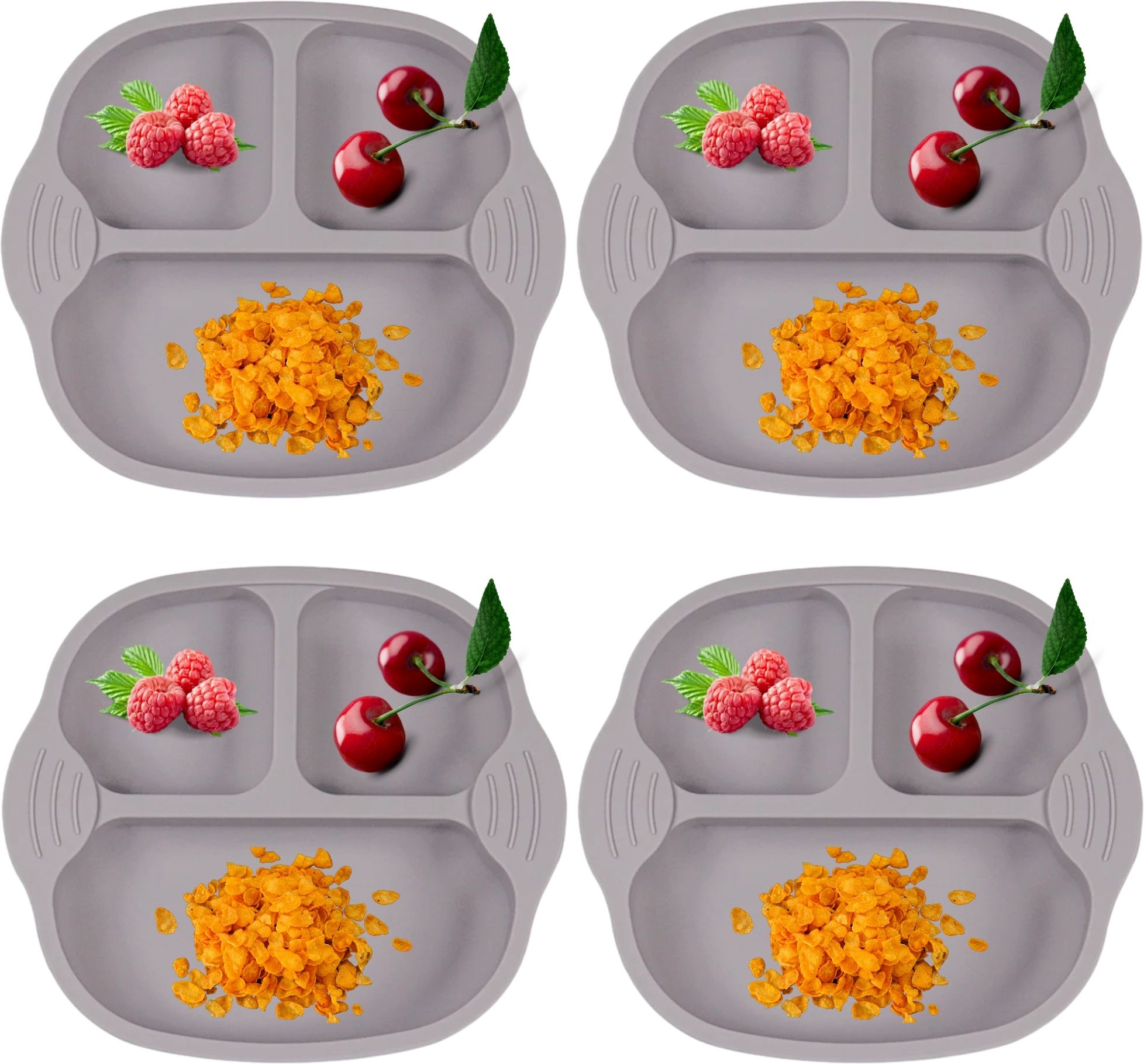 Pack of 4 Self-Feeding Baby Dish With Suction Cups,Toddler Plates,Microwave Safe- Silicone-image-35
