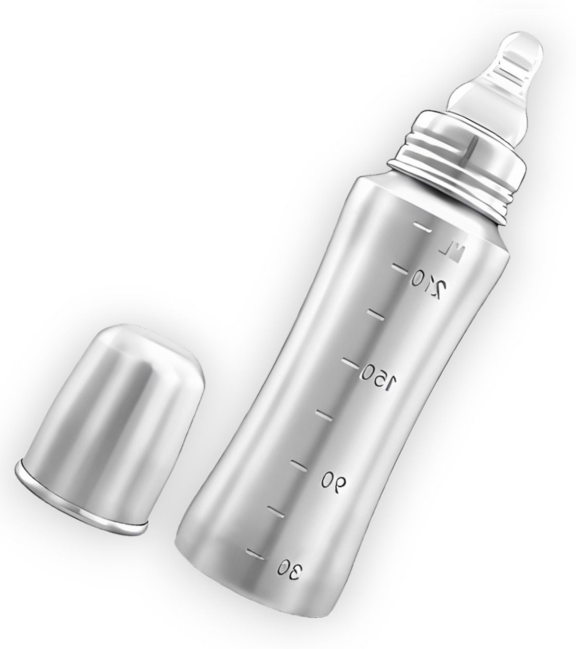 Pure Stainless Steel Feeding Bottle with (240 ml) (ML Marking) - Stainless Steel-image-2