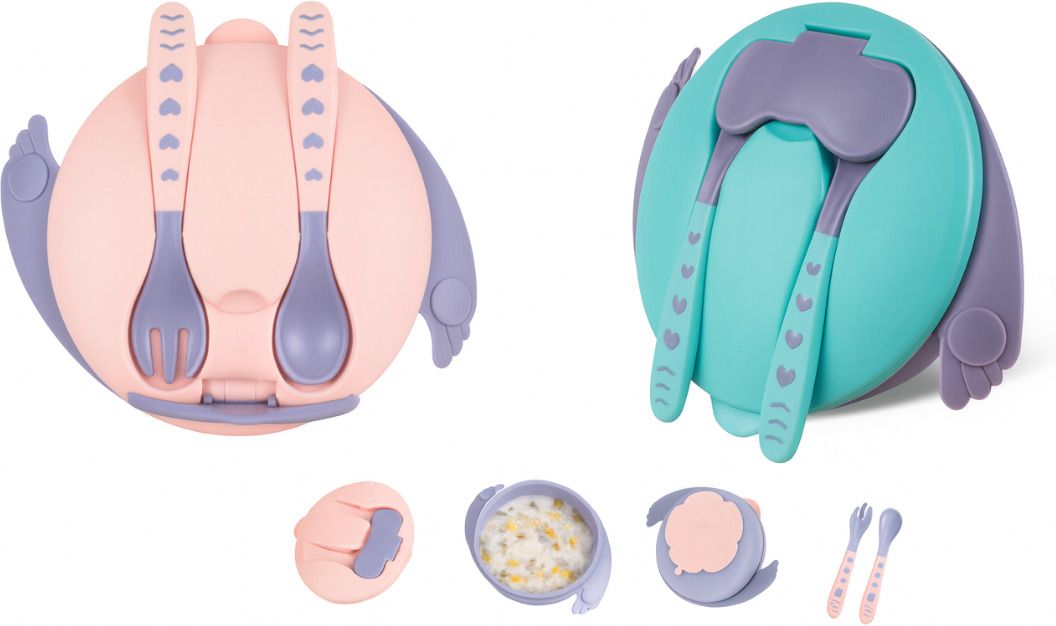 Baby Food Feeding Bowl- (Set of 2) with Spoon and Fork for Infants and Toddlers - Plastic-image-6