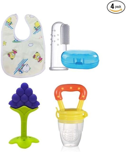 4-in-1 Baby Feeding & Teething Combo | Fruit Shape Silicone Teether, Food Feeder - Silicon-image-40