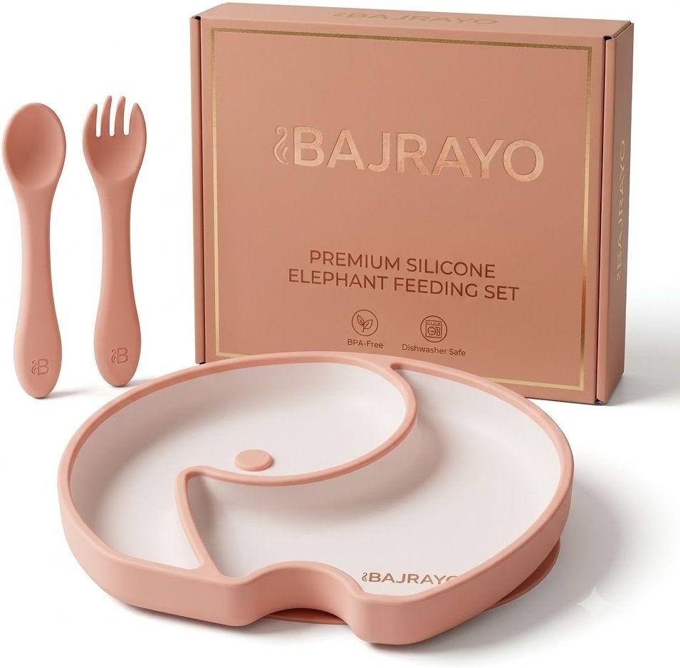bajrayo Elephant Divided Baby Plate with 2 Spoons | Baby Feeding Set for Toddlers & Kids - Silicone-picture-15