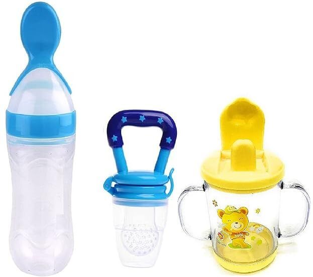 Combo of Fruit Pacifier, Silicon Feeding Spoon and Sipper Cup (Multicolor)1 - Silicon-image-41