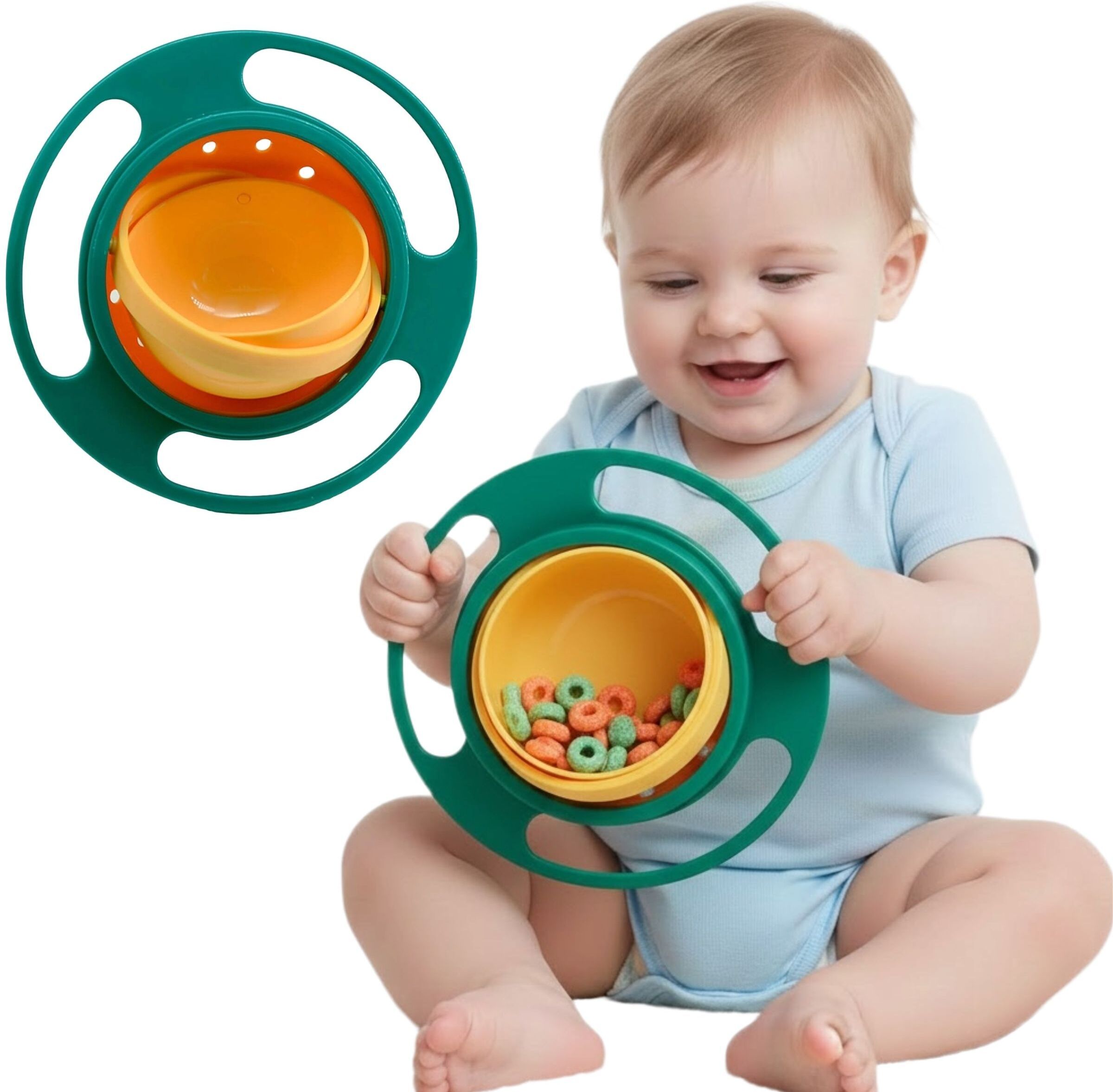 Gyro Bowl for Kids – 360° Rotating Spill-Proof Feeding Bowl with Lid - Food Grade Plastic