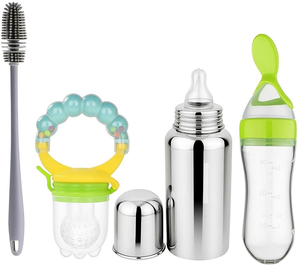 goodies outlet 1 Steel Feeding Bottle, 1 Nibbler, 1 Cleaning Brush & 1 Feeding Spoon Combo Set - Steel-picture-10