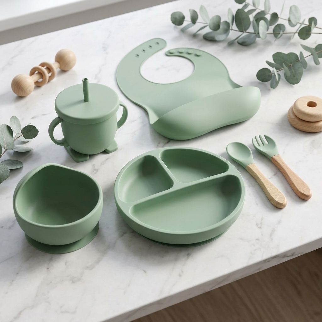 Premium Silicone Baby Tableware Set for Infants & Toddlers (Green) - Silicone-image-44