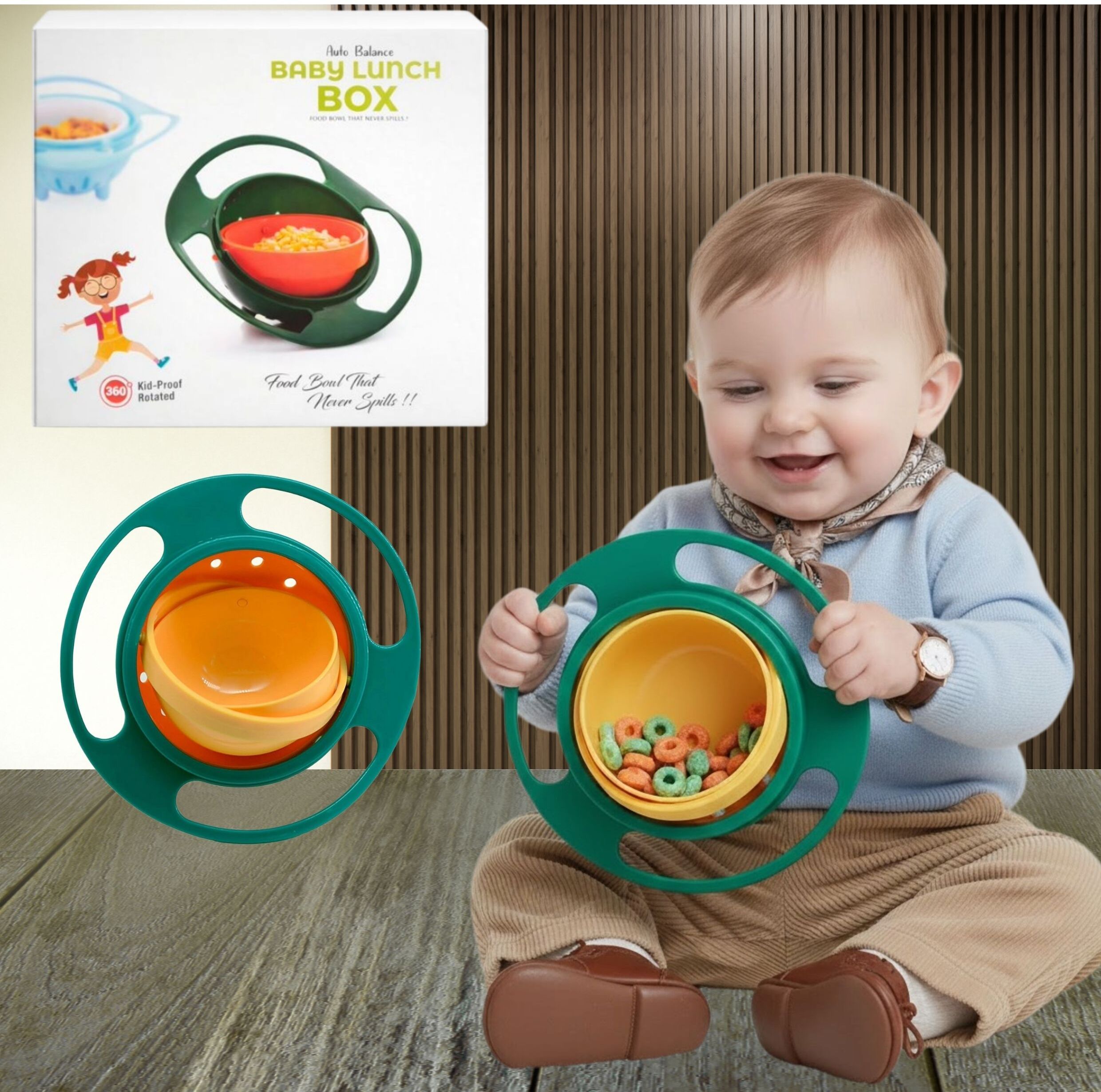 Spill Proof Gyro Bowl for Kids – BPA Free Rotating Feeding Bowl - Food Grade Plastic