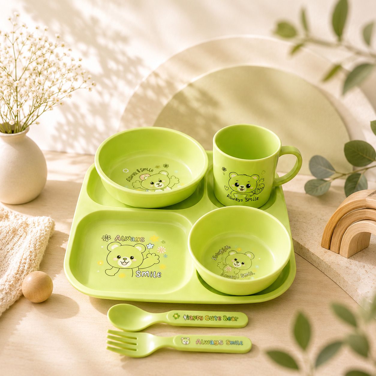 Cute Happy Little Bear Kids Dinnerware Set - PLASTIC-image-7