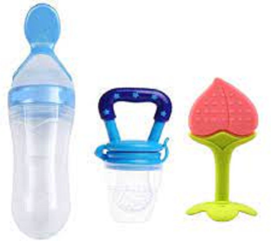3 in 1 Baby Feeding Combo Feeder Spoon Bottle + Fruit/Food Nibbler Soft Teether - Silicone-image-27
