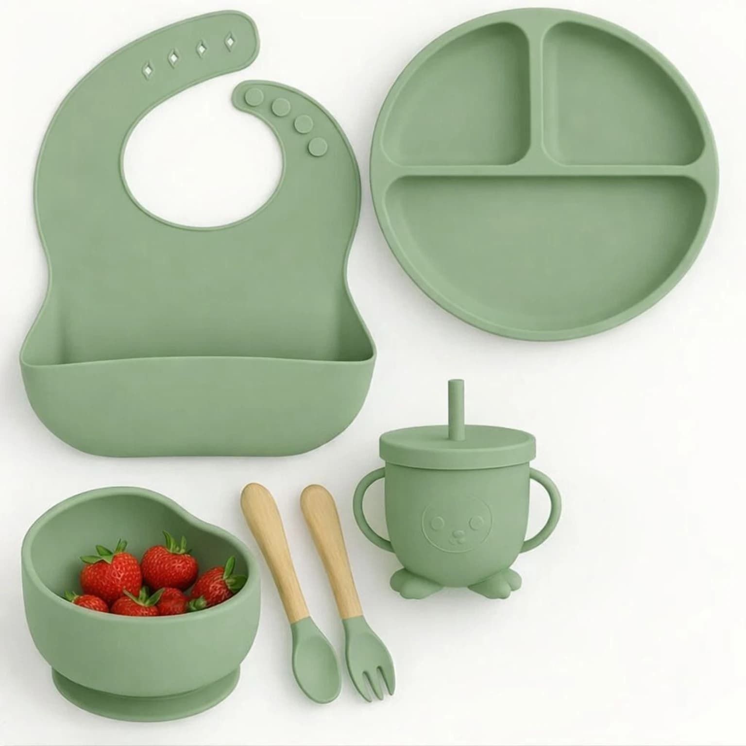 shreeoxa BPA Free Silicone Baby Feeding Set with Suction Plate, Bowl, Bib & Sippy Cup - Food Grade Silicone-picture-23