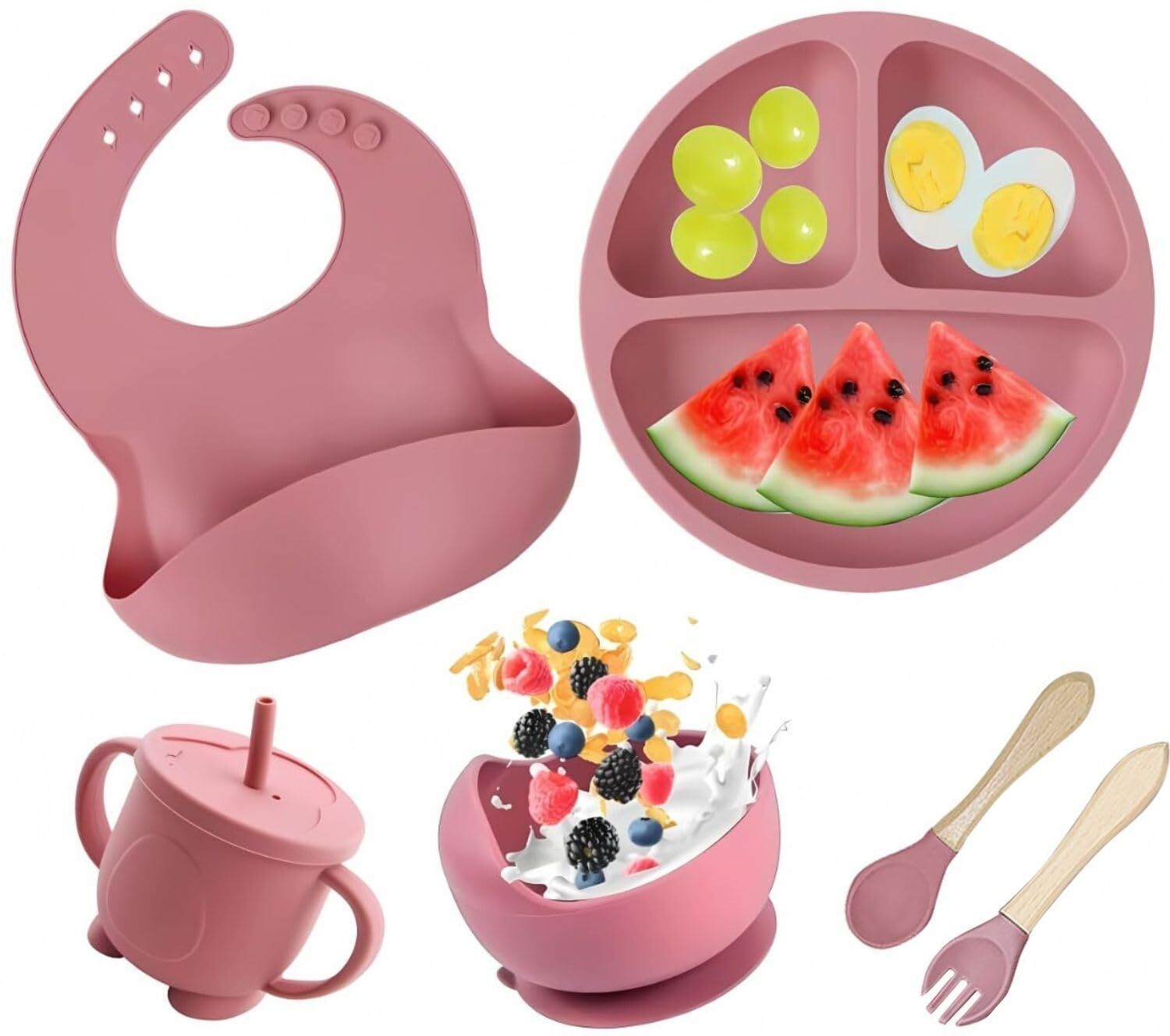 Baby Feeding Set,6 Piece Food Grade for Toddler Kids Divided Suction Plate - 100% Food-Grade Silicone, Safe for Babies, Heat Resistant, Lead-Free-image-10