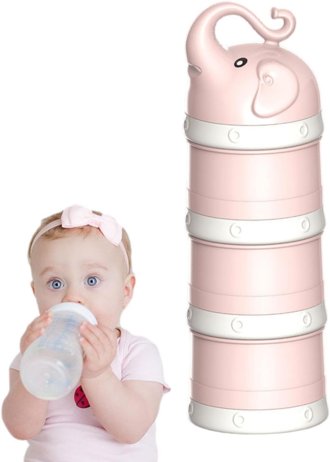 Stackable Elephant Formula Dispenser 3-Layer Portable Milk Powder Container - Plastic
