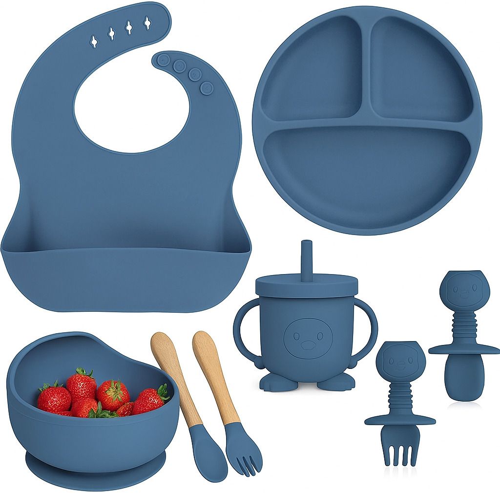 BPA Free Silicone Baby Feeding Set with Suction Plate, Bowl, Bib & Sippy Cup - Silicone-image-25
